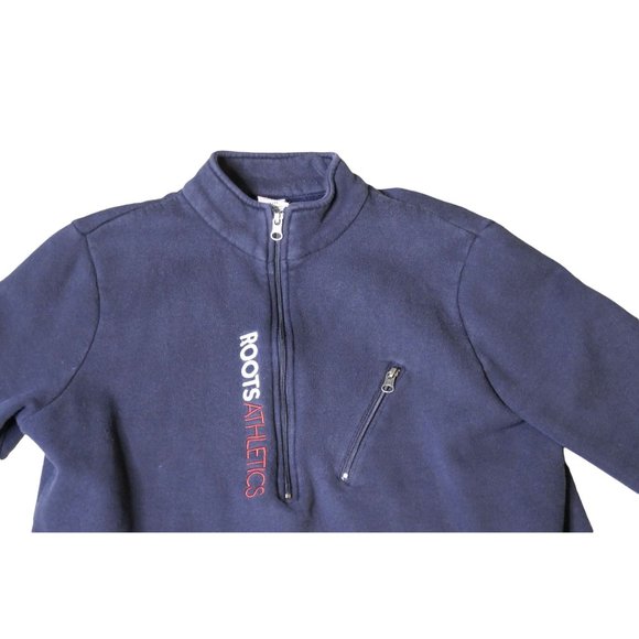 Vintage 90s Roots Athletics Canada 1/2 Zip Fleece Lined Crop Sweater Size XL - Picture 2 of 9
